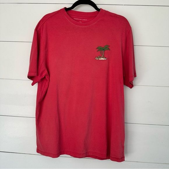 American Eagle Men’s Palm Tree Coral Tee - Picture 1 of 5